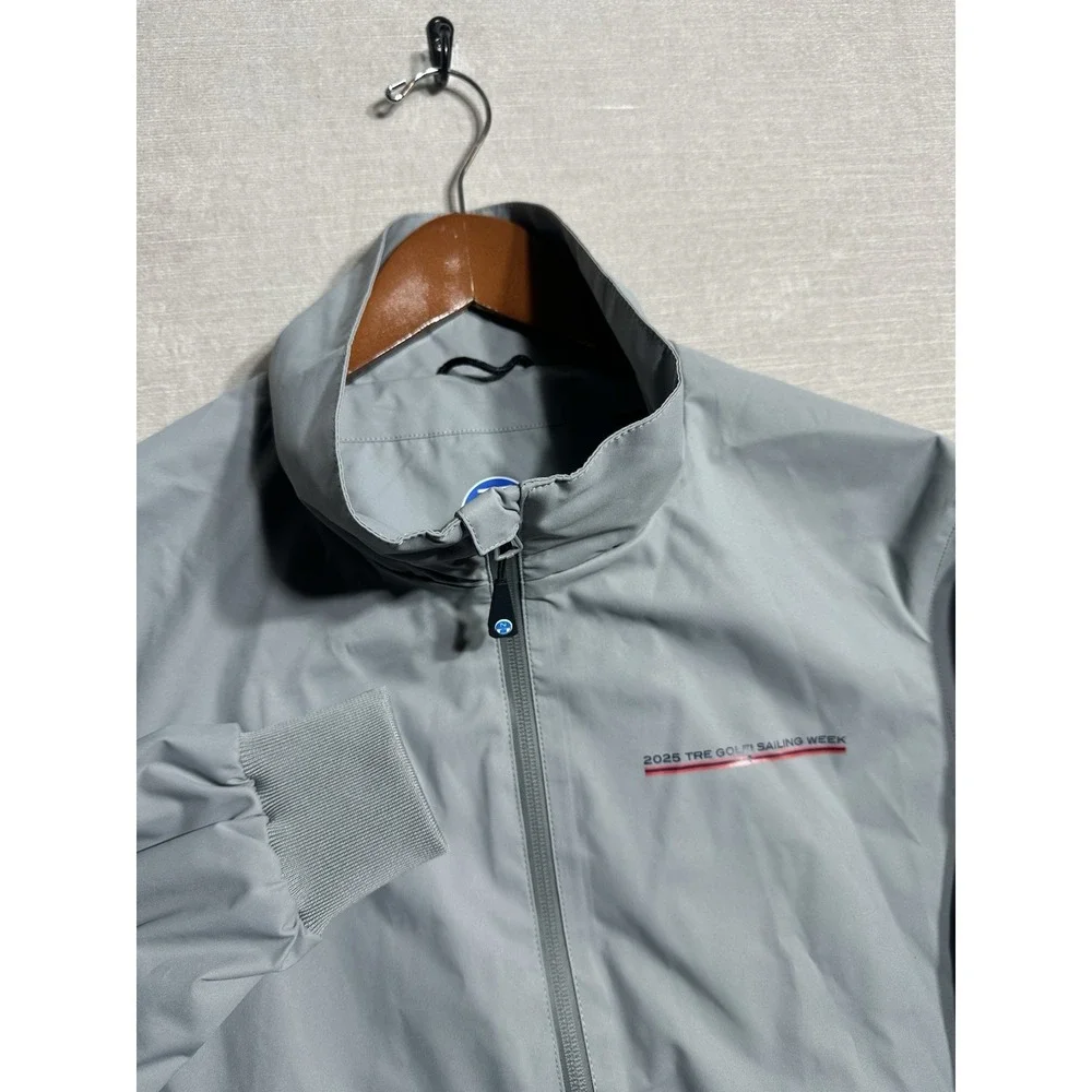 North Sails Mesh Lined Sailer Jacket Mens Medium Grey High Neck Full Zip Bomber